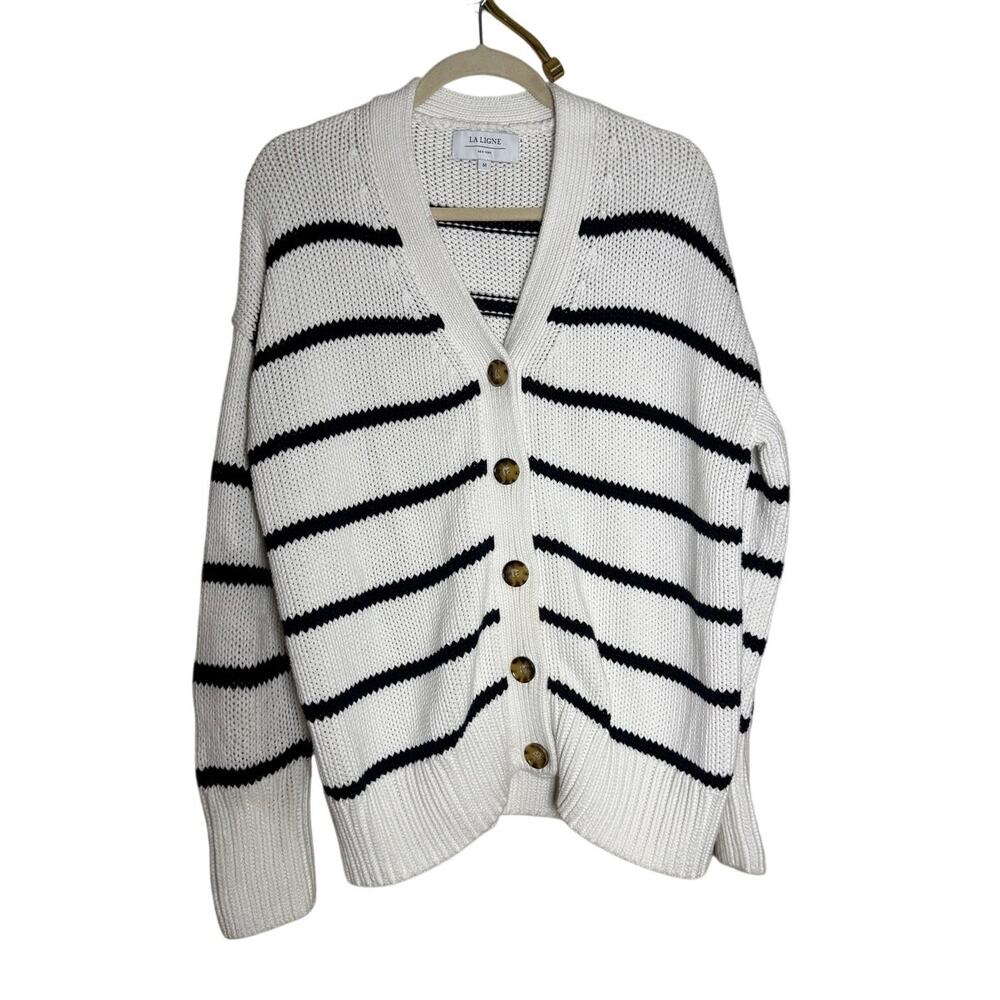 La Ligne Marina Striped Cable Knit Cardigan Women’s Sz. M - Picture 6 of 11